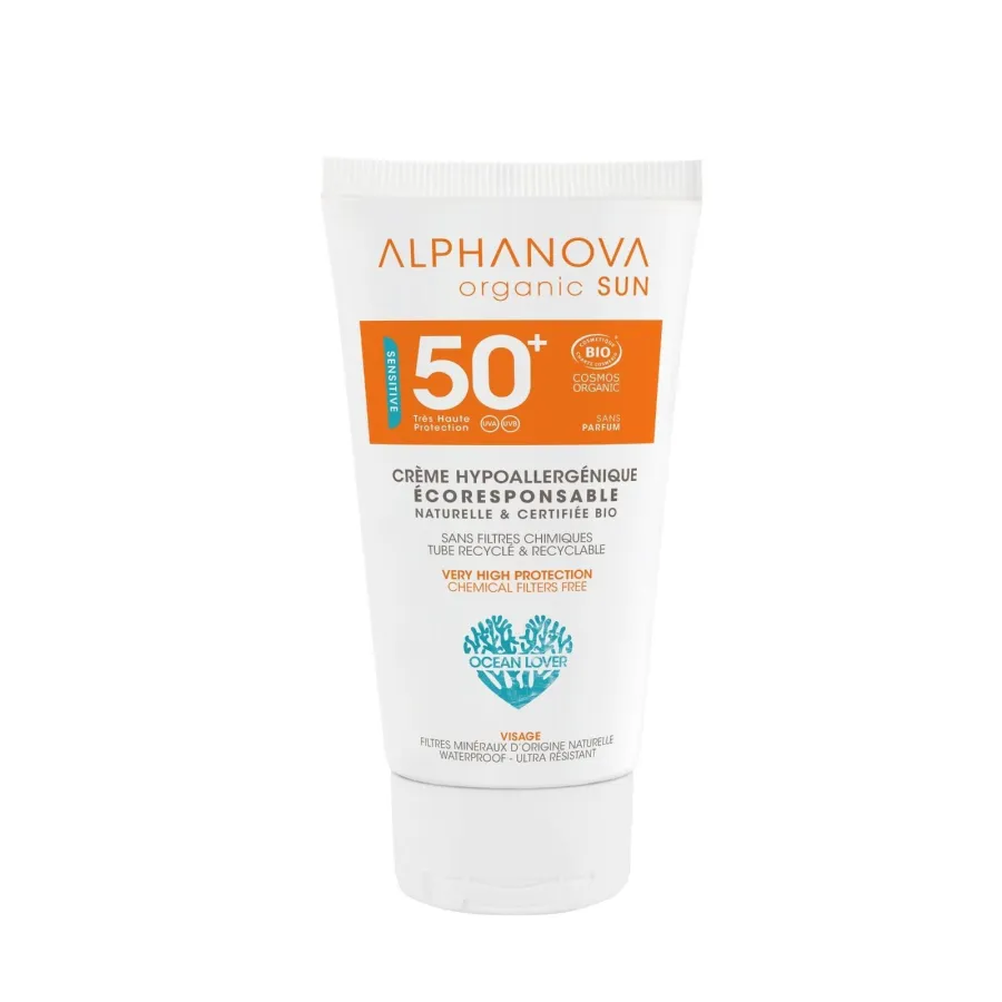 Crème solaire Sensitive visage SPF50+ - Alphanova Organic Sun