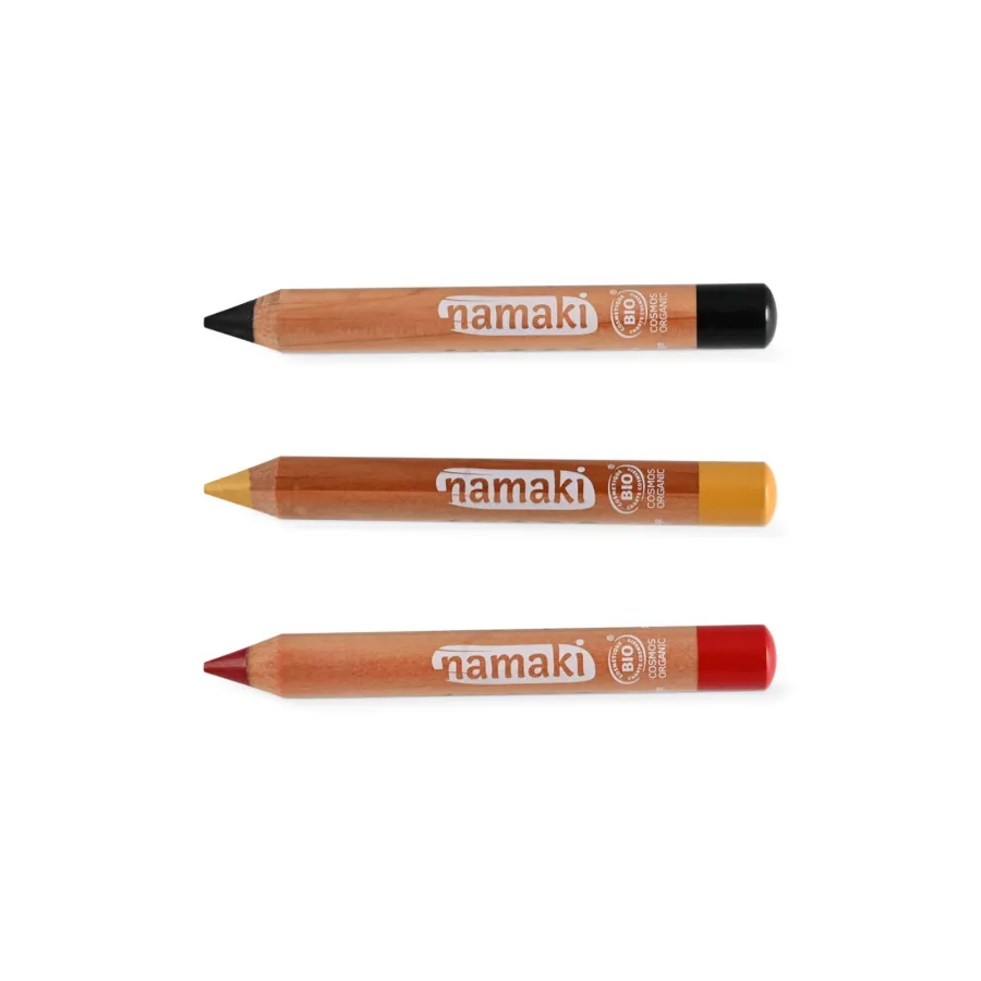 Kit de 3 crayons de maquillage pour supporters - Noir, Jaune, Rouge - Namaki