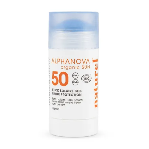 Stick solaire bleu très haute protection visage SPF50+ - Alphanova