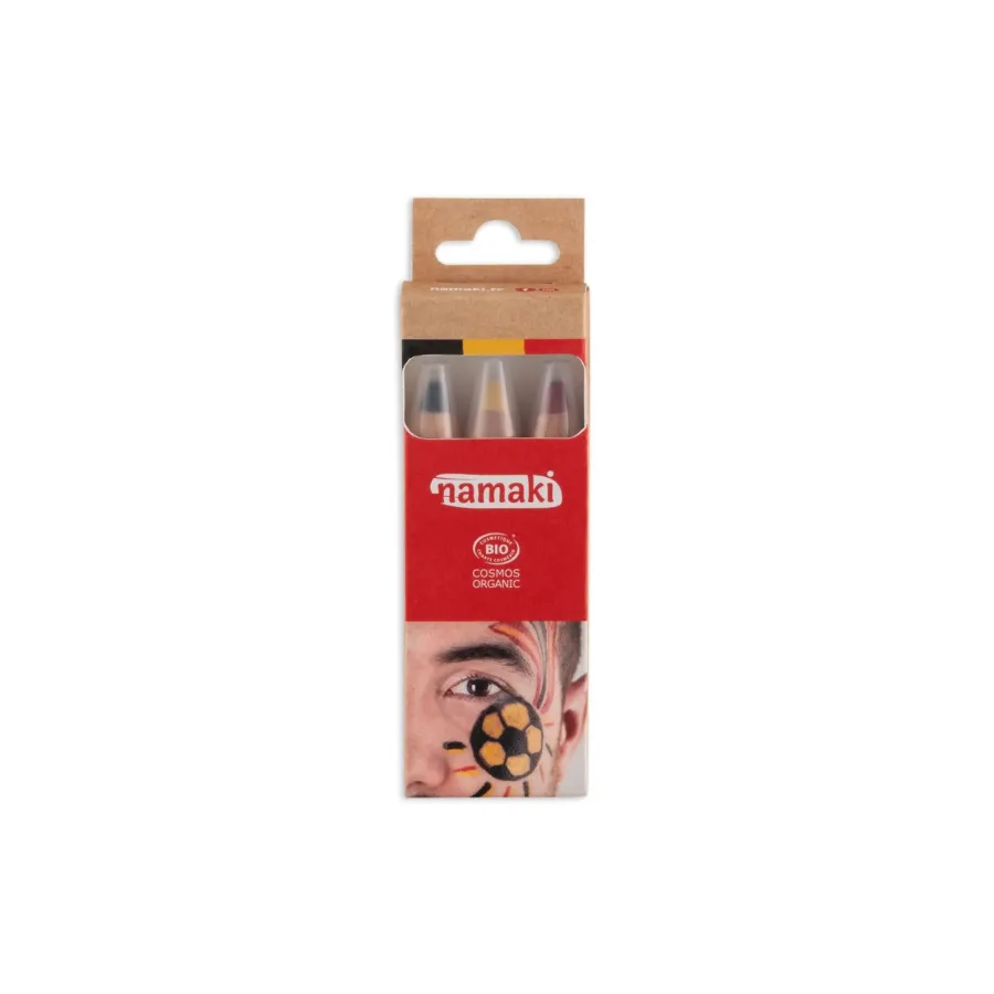Kit de 3 crayons de maquillage pour supporters - Noir, Jaune, Rouge - Namaki
