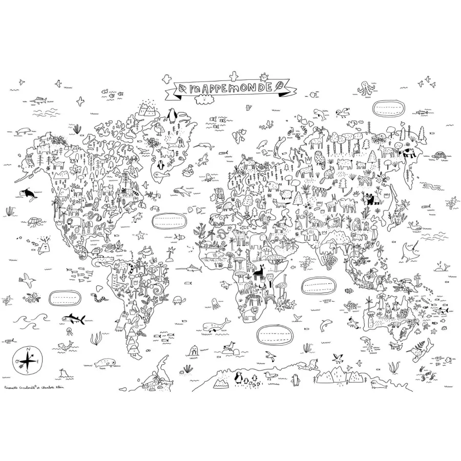 Poster géant à colorier Mappemonde - Pirouette Cacahouète