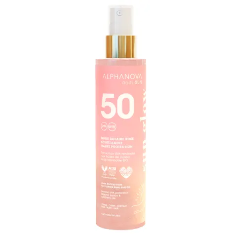 Huile solaire rose scintillante haute protection SPF 50 - Alphanova Daily Sun