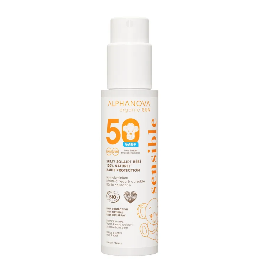 Spray solaire bébé SPF 50 certifié bio 100% naturel - Alphanova Organic Sun