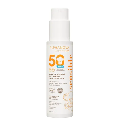 Spray solaire bébé SPF 50 certifié bio 100% naturel - Alphanova Organic Sun