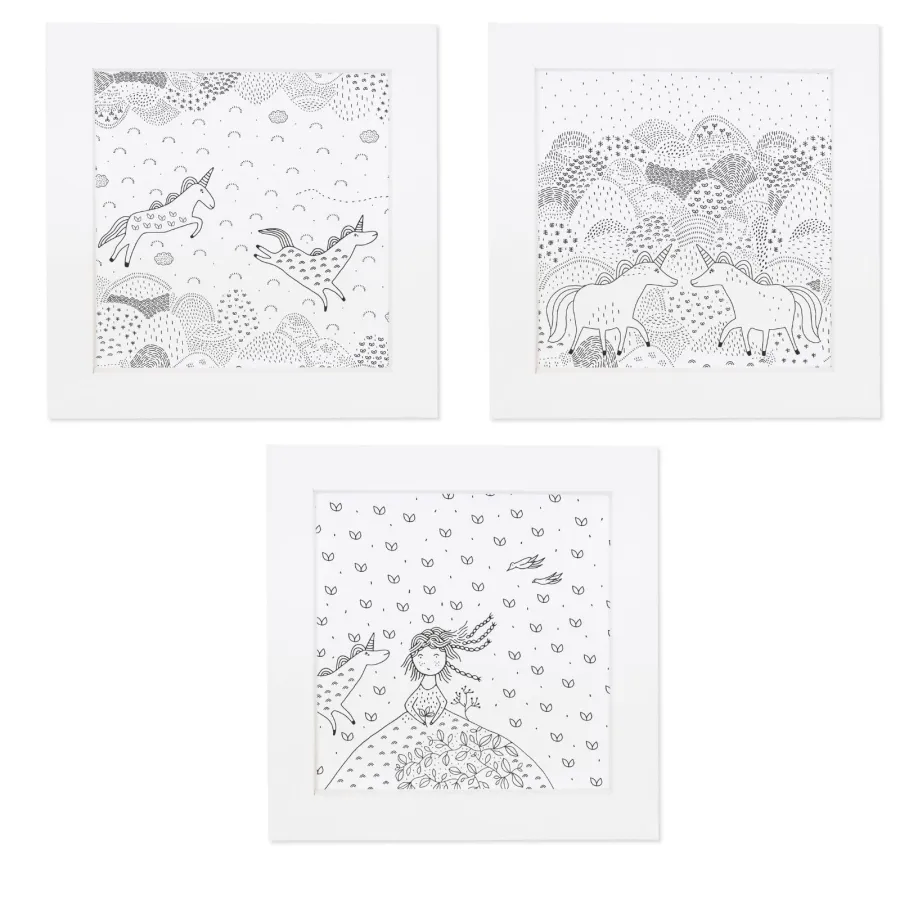 Kit créatif - 3 Illustrations Licorne encadrées à colorier - Pirouette Cacahouète