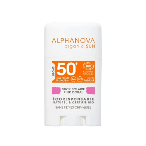 Stick solaire rose très haute protection visage SPF50+ - Alphanova
