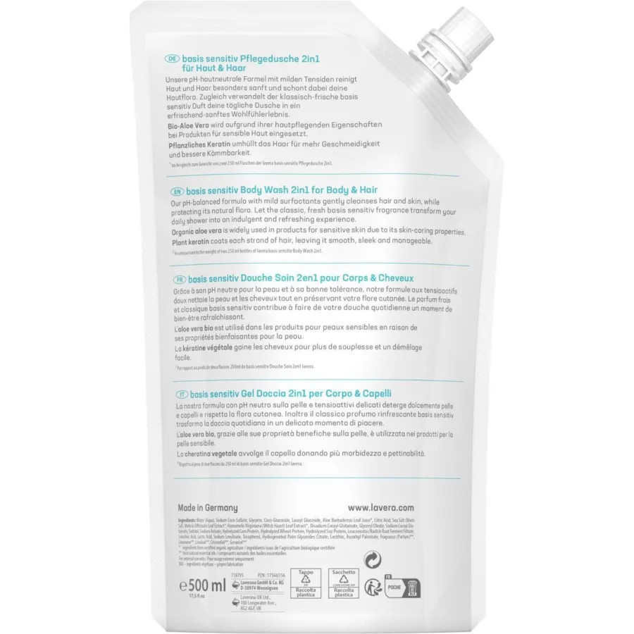 Recharge gel douche soin peau & cheveux 2en1 - Basis Sensitiv - Lavera