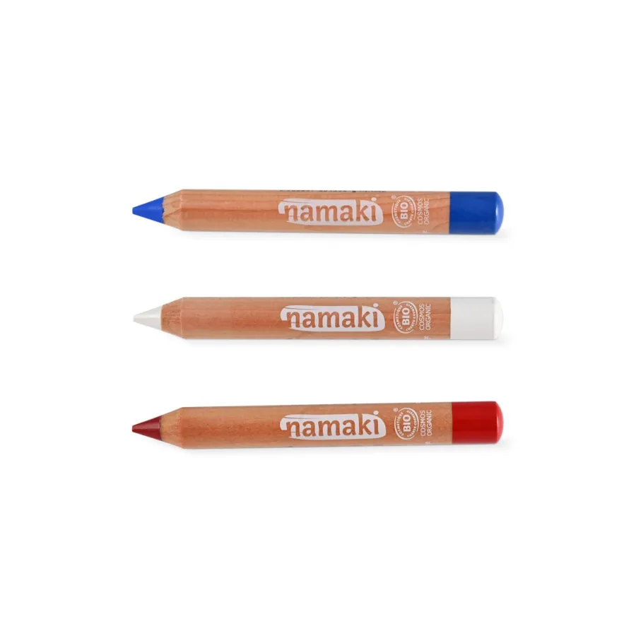 Kit de 3 crayons de maquillage pour supporters - Bleu, Blanc, Rouge - Namaki