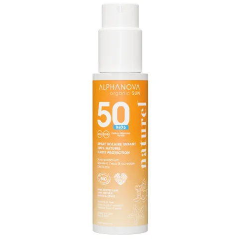 Crème solaire enfant SPF 50 en spray certifié bio 100% naturel - Alphanova Organic Sun