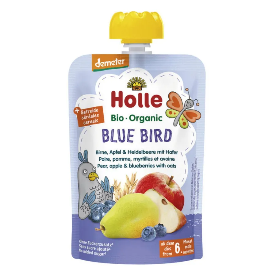 Gourde Poire, Pomme, Myrtille & Avoine - Blue Bird - Holle
