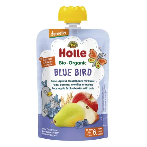 Gourde Poire, Pomme, Myrtille & Avoine - Blue Bird - Holle