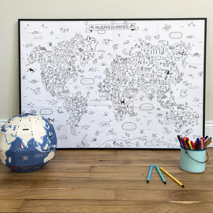 Poster géant à colorier Mappemonde - Pirouette Cacahouète
