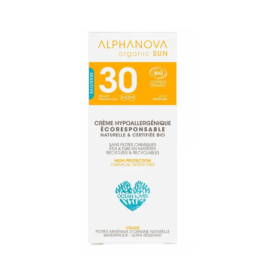 Crème solaire Sensitive visage SPF30 - Alphanova Organic Sun