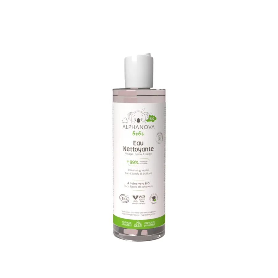 Eau nettoyante sans rinçage à l'aloé vera bio pour bébé - Alphanova