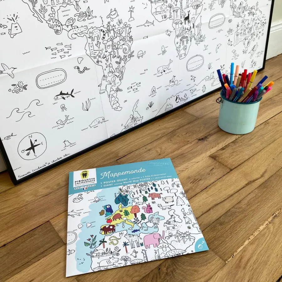 Poster géant à colorier Mappemonde - Pirouette Cacahouète