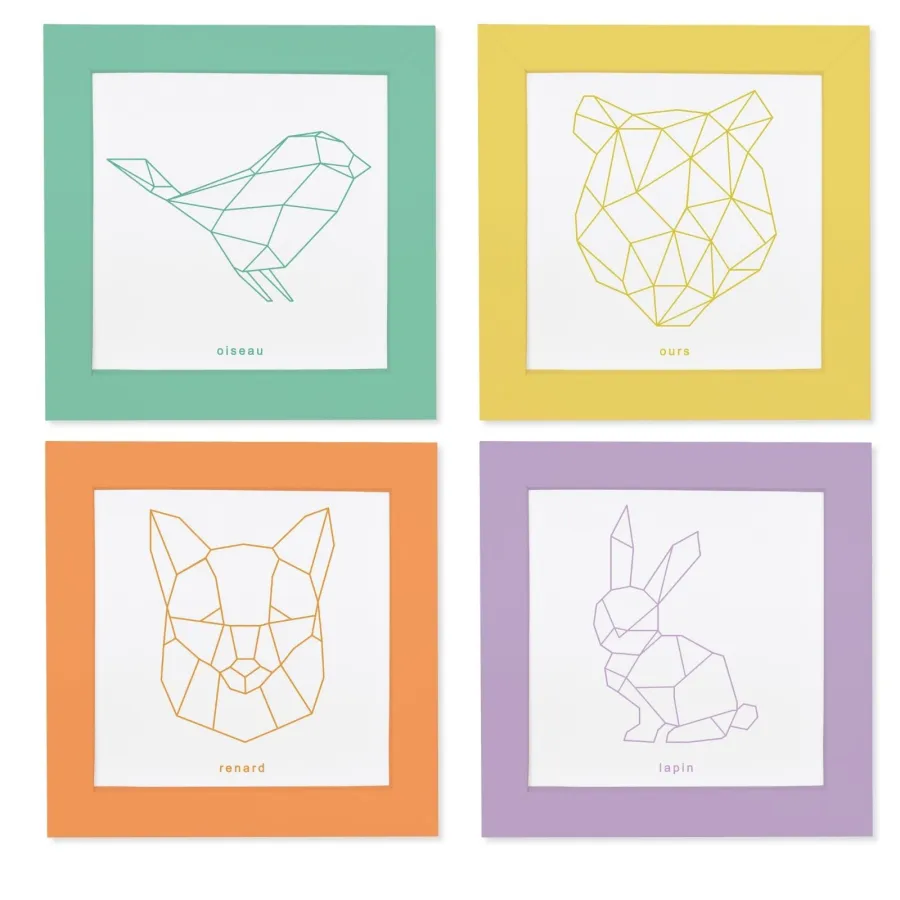 Kit créatif - 4 Cadres animaux origami - Pirouette Cacahouète