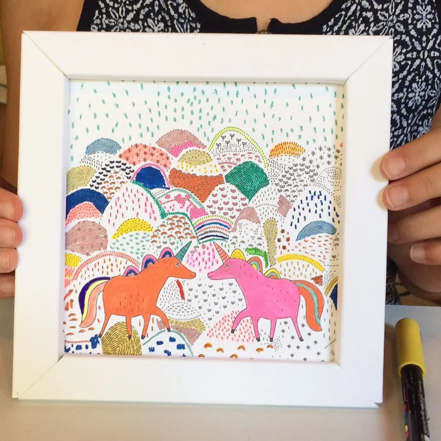 Kit créatif - 3 Illustrations Licorne encadrées à colorier - Pirouette Cacahouète