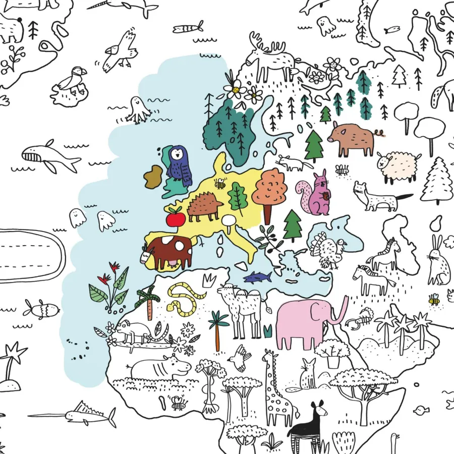 Poster géant à colorier Mappemonde - Pirouette Cacahouète