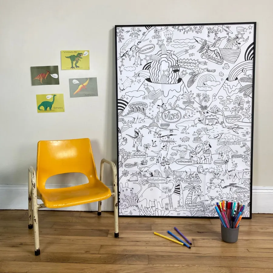 Poster géant à colorier - Dinosaures - Pirouette Cacahouète