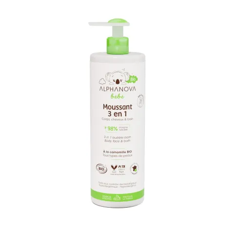 Moussant 3 en 1 bébé certifié bio - Corps & cheveux